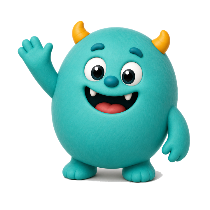 Yummsterio, el monstruo de Yummster, saludando